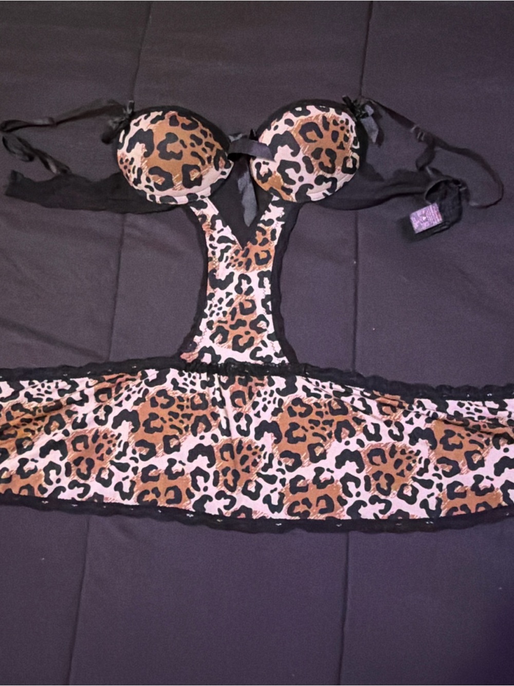 Leopard Print Push-Up Babydoll Chemise - Black & Brown